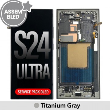 ASSEMBLED OLED Screen Replacement with Frame for Samsung Galaxy S24 Ultra S928B -Titanium Gray (SERVICE PACK SCREEN BUT REFURBISH FRAME ASSEMBLED BY CRAZY)