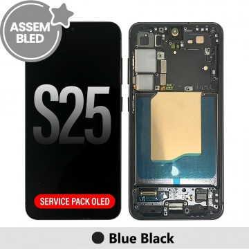 ASSEMBLED OLED Screen Replacement with Frame for Samsung Galaxy S25 S931B -Blue Black (SERVICE PACK SCREEN BUT REFURBISH FRAME ASSEMBLED BY CRAZY)