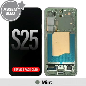 ASSEMBLED OLED Screen Replacement with Frame for Samsung Galaxy S25 S931B-Mint (SERVICE PACK SCREEN BUT REFURBISH FRAME ASSEMBLED BY CRAZY)