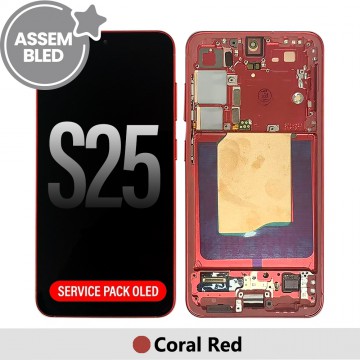 ASSEMBLED OLED Screen Replacement with Frame for Samsung Galaxy S25 S931B-Coral Red (SERVICE PACK SCREEN BUT REFURBISH FRAME ASSEMBLED BY CRAZY)