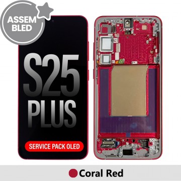 ASSEMBLED OLED Screen Replacement with Frame for Samsung Galaxy S25 Plus S936B-Coral Red (SERVICE PACK SCREEN BUT REFURBISH FRAME ASSEMBLED BY CRAZY)