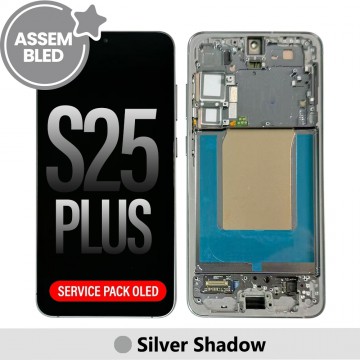 ASSEMBLED OLED Screen Replacement with Frame for Samsung Galaxy S25 Plus S936B-Silver Shadow (SERVICE PACK SCREEN BUT REFURBISH FRAME ASSEMBLED BY CRAZY)