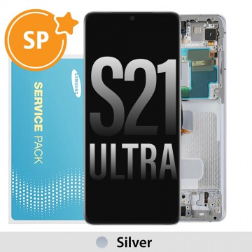 Samsung Galaxy S21 Ultra 5G G998 OLED Screen Replacement Digitizer with Frame GH82-26035B/GH82-26036B (Service Pack)-Phantom Silver 