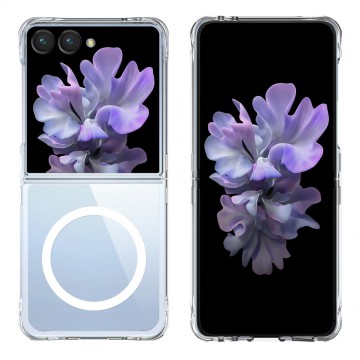 Crystal Clear Transparent Case Cover With Magnetic Ring for Samsung Galaxy Z Flip7-Transparent