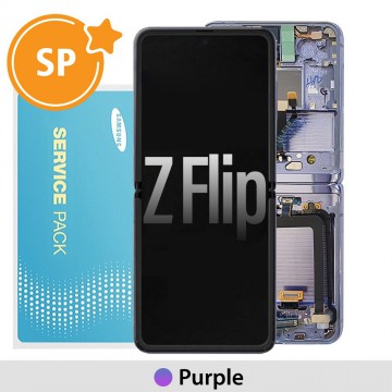 Samsung Galaxy Z Flip Screen with Frame Digitizer Without Battery GH82- 22215B (Service Pack)-Purple (Blackout issue fix: https://youtu.be/CEnwc6FKJLk)