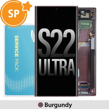 Samsung Galaxy S22 Ultra 5G S908B OLED Screen Replacement with Frame Digitizer GH82-27488B/27489B (Service Pack)-Burgundy