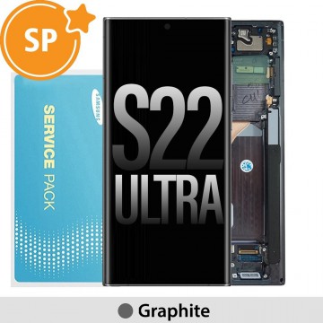 Samsung Galaxy S22 Ultra 5G S908B OLED Screen Replacement with Frame Digitizer GH82-27488E/27489E (Service Pack)-Graphite / Sky Blue / Red