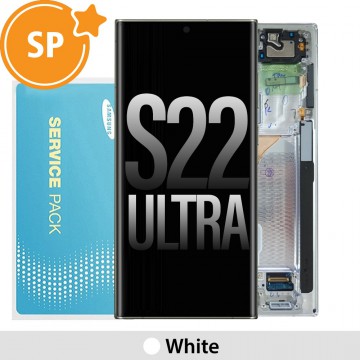Samsung Galaxy S22 Ultra 5G S908B OLED Screen Replacement with Frame Digitizer GH82-27488C/27489C (Service Pack)-White