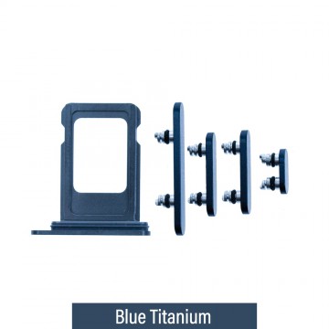 Single SIM Card Tray and Side Button for iPhone 15 Pro / 15 Pro Max-Blue Titanium
