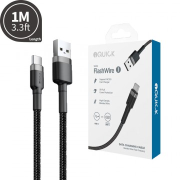 iQuick Braided USB-C to USB-A Fast Charging Cable 1M Compatible for iPhone 15 Series