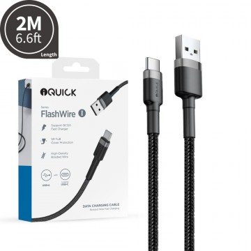 iQuick Braided USB-C to USB-A Fast Charging Cable 2M Compatible for iPhone 15 16 Series