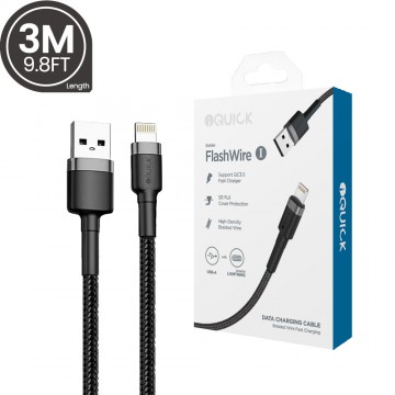 iQuick Braided Lightning to USB-A Fast Charging Cable 3M