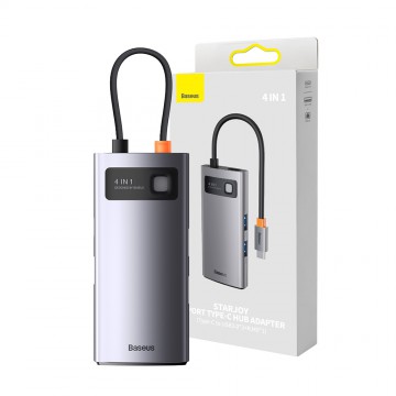 Baseus Metal Gleam Series 4-in-1 Multifunctional Type-C HUB Docking Station (Type-C to USB3.0*3+RJ45*1)-Gray