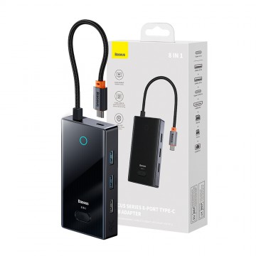 Baseus PioneerJoy 8-Port Type-C HUB Adapter (Type-C to HDMI4K@60Hz*1+USB3.0*2+USB2.0*1+PD*1+RJ45*1+SD/TF*1)-Gray