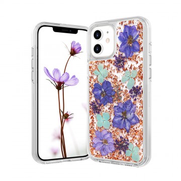 Dried Flower Bling Gold Foil Clear Case Cover for iPhone 12 / 12 Pro (6.1'')