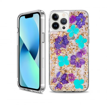 Dried Flower Bling Gold Foil Clear Case Cover for iPhone 14 Plus