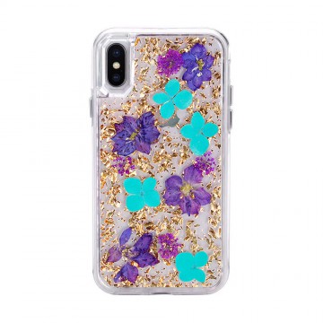 Dried Flower Bling Gold Foil Clear Case Cover for iPhone XS Max