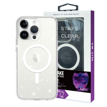 iPhone 15 Pro UTIA Ultimake Glitter Shockproof Transparent Case Cover With Magnetic Ring -Shiny Clear