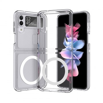Ultimake Shockproof Transparent Case Cover With Magnetic Ring for Samsung Galaxy Z Flip4-Transparent